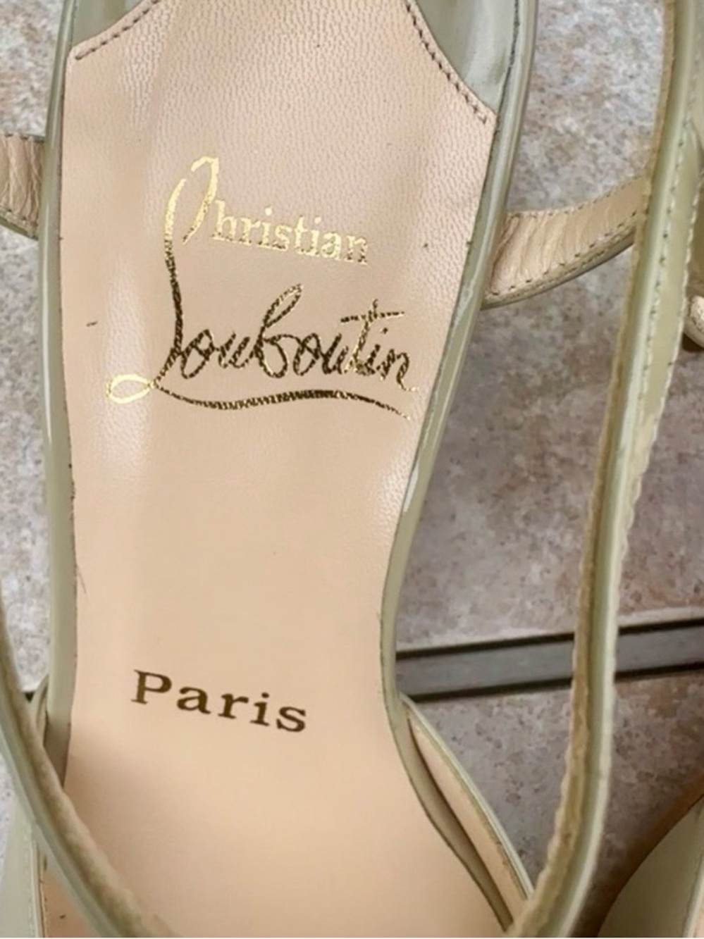 Christian Louboutin tan  T-Strap Peep-Toe Slingback Heels - Picture 14 of 15